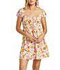 Color:Salt Crystal - Image 2 - Sun Kissed Floral Print Short Sleeve Front Tie Mini Dress