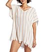 Color:Toffee - Image 1 - Walk Away Crinkle Striped V-Neck Fringe Swim Cover Up Dress