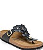 Color:Black - Image 1 - Women's Gizeh Flowers Leather Thong Sandals