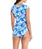 Color:Big Sur Bleu - Image 2 - A Place In The Sun Floral Print Cap Sleeve Shirred One Piece Swimsuit