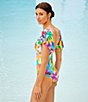 Color:Multi - Image 5 - Away We Go Floral Print Ruffle Sleeve Plunge One Piece Swimwear