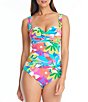 Color:Multi - Image 1 - Away We Go Floral Print Shirred Bandeau Underwire One Piece Swimsuit