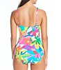Color:Multi - Image 2 - Away We Go Floral Print Shirred Bandeau Underwire One Piece Swimsuit