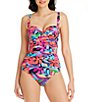 Color:Multi - Image 1 - Bold Rush Underwire Shirred Bandeau One Piece Swimsuit