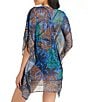Color:Navy Multi - Image 2 - By The Sea Printed Chiffon Plunge Caftan Swim Cover-Up