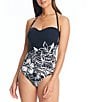 Color:Black - Image 1 - Ciao Bella Printed Sweetheart Neck Shirred Bandeau One Piece Swimsuit