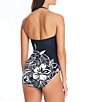Color:Black - Image 2 - Ciao Bella Printed Sweetheart Neck Shirred Bandeau One Piece Swimsuit