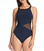 Color:Black - Image 1 - Don't Mesh With Me Solid High Neck One Piece Swimsuit