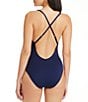 Color:Ultra Navy - Image 2 - Don't Mesh With Me Solid Surplice V-Neck X-Back One Piece Swimsuit