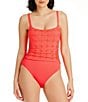Color:Coral Gables - Image 1 - Eyes Wide Open Eyelet Floating Underwire Scoop Neck Shirred One Piece Swimsuit