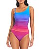 Color:Multi - Image 1 - Heat Of The Moment Ombre One Shoulder Shirred One Piece Swimsuit