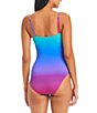 Color:Multi - Image 2 - Heat Of The Moment Ombre One Shoulder Shirred One Piece Swimsuit