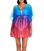 Color:Multi - Image 1 - Heat Of The Moment Ombre Print Chiffon Plunge V-Neck Swim Cover-Up Caftan