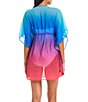 Color:Multi - Image 2 - Heat Of The Moment Ombre Print Chiffon Plunge V-Neck Swim Cover-Up Caftan