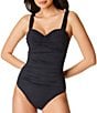 Color:Black - Image 3 - Kore Shirred Bandeau Underwire Tank One Piece Ruched Swimsuit