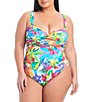 Color:Multi - Image 1 - Plus Size Away We Go Floral Print Shirred Bandeau One Piece Swimsuit