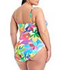 Color:Multi - Image 2 - Plus Size Away We Go Floral Print Shirred Bandeau One Piece Swimsuit