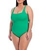 Color:Laguna - Image 1 - Plus Size Pucker Up Floating Underwire Square Neck One Piece Swimsuit