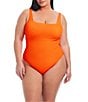 Color:Orange Crush - Image 1 - Plus Size Pucker Up Floating Underwire Square Neck One Piece Swimsuit