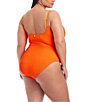 Color:Orange Crush - Image 2 - Plus Size Pucker Up Floating Underwire Square Neck One Piece Swimsuit