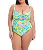 Color:Multi - Image 1 - Plus Size Spring It On Floral Shirred Underwire Sweetheart Neck One Piece Swimsuit