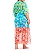 Color:Multi - Image 2 - Plus Size Summer Escapes Printed Chiffon Surplice Drawstring Swim Cover-Up Dress
