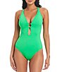 Color:Parakeet - Image 1 - Ring Me Up Criss Cross Back Tank One Piece Swimsuit