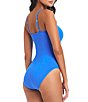 Color:Aegean Bleu - Image 2 - Ring Me Up High Neck Front Ring Shirred Waist One Piece Swimsuit