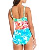 Color:Multi - Image 2 - Summer Escapes Floral Print Shirred Keyhole High Neck One Piece Swimsuit