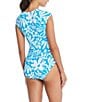 Color:Coldwater - Image 2 - Sun Day Fun Day Printed V-Neck Cap Sleeve Shirred One Piece Swimsuit