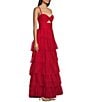 Color:Red - Image 4 - Front Cut-Out Sweetheart Neck Ruffled Tulle Tiered Ball Gown