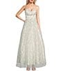 Color:Ivory/Periwinkle - Image 1 - Glitter Floral Pattern Corset Ball Gown