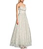 Color:Ivory/Periwinkle - Image 3 - Glitter Floral Pattern Corset Ball Gown