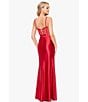Color:Red - Image 6 - Illusion Lace Corset Tie Back Front Slit Long Dress