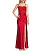 Color:Red - Image 1 - Illusion Lace Corset Tie Back Front Slit Long Dress