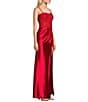 Color:Red - Image 3 - Illusion Lace Corset Tie Back Front Slit Long Dress