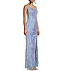 Color:Blue/Multi - Image 3 - Pattern Sequin One Shoulder Side Cut-Out Front Slit Long Dress