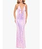 Color:Pink - Image 5 - Sequin Halter Neck Bar Front Open Back Long Dress
