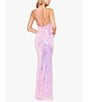 Color:Pink - Image 6 - Sequin Halter Neck Bar Front Open Back Long Dress