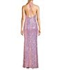 Color:Pink - Image 2 - Sequin Halter Neck Bar Front Open Back Long Dress
