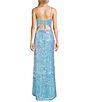 Color:Blue Multi - Image 2 - Straight Neck Sequin Pattern Long Gown