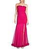 Color:Hot Pink - Image 1 - Strapless Mesh Ruched Ruffle Trim Mermaid Gown
