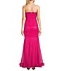 Color:Hot Pink - Image 2 - Strapless Mesh Ruched Ruffle Trim Mermaid Gown