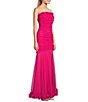 Color:Hot Pink - Image 3 - Strapless Mesh Ruched Ruffle Trim Mermaid Gown