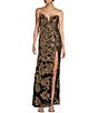 Color:Black/Gold - Image 1 - Strapless Pattern Sequin Side Slit Long Dress