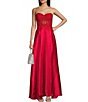 Color:Red - Image 1 - Strapless Sweetheart Illusion Lace Corset Satin Gown