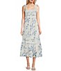 Color:Blue Multi - Image 1 - Floral Print Clip Dot Midi Dress