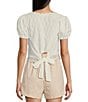 Color:White - Image 2 - Short Sleeve Lace Trimmed Jacquard Knit Top
