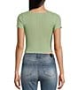 Color:Light Sage - Image 2 - Short Sleeve Pointelle Scallop Sweater Crop Top