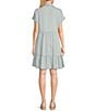 Color:Chambray - Image 2 - Short Sleeve Stripe Chambray Ruffle Dress